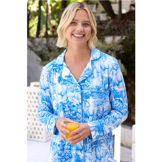 Palm Grove Toile Pima Knit Pajama - Blue